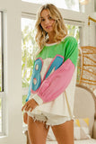 BiBi Color Block Patched Long Sleeve Top - Trendsi