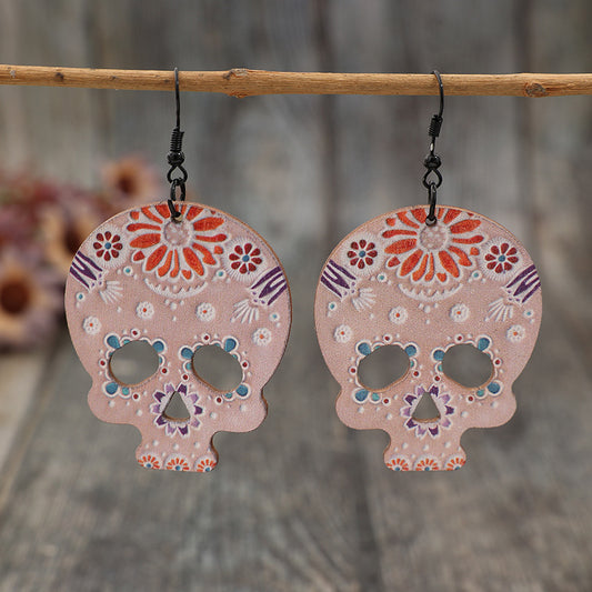 Alloy Hook Wooden Skeleton Earrings - Trendsi