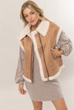 HYFVE Fur-Contrast Zip Up Suede Vest - Trendsi