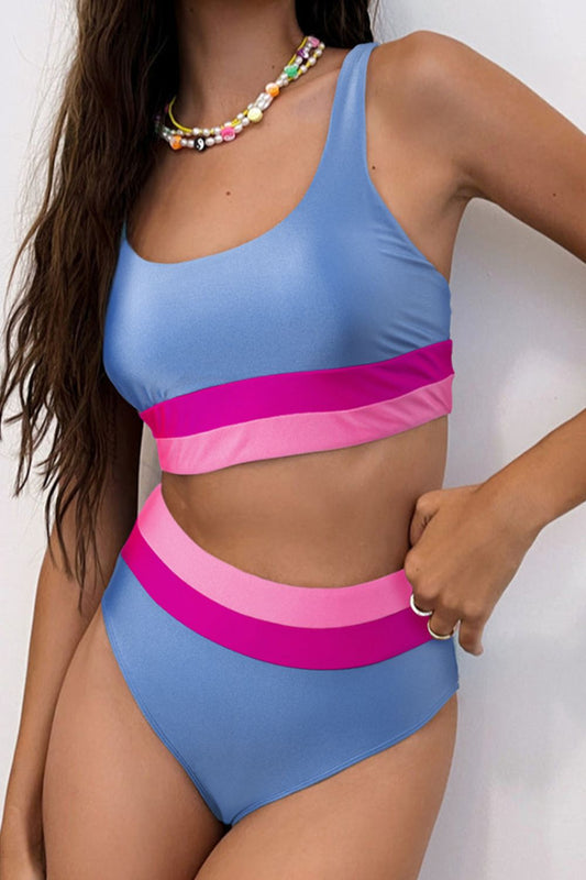 Contrast Scoop Neck Two-Piece Swim Set Trendsi