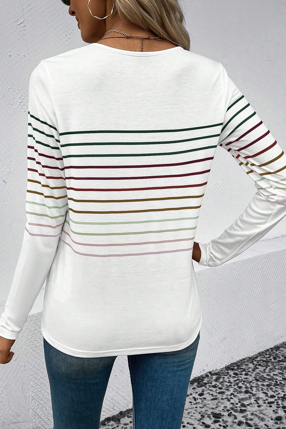 Striped Round Neck Long Sleeve T-Shirt - Flyclothing LLC