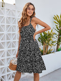 Printed Square Neck Tie Shoulder Dress - Flyclothing LLC