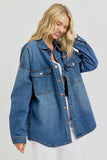 RISEN Full Size Snap Down Long Sleeve Denim Shacket - Trendsi