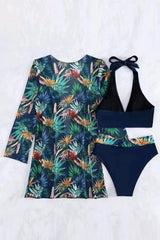 Printed Halter Neck Three-Piece Swim Set - Trendsi