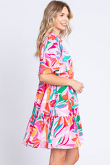 GeeGee Printed Short Sleeve Ruffle Hem Dress - Flyclothing LLC