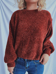 Round Neck Dropped Shoulder Long Sleeve Sweater - Trendsi