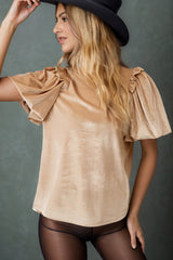 Frill Mock Neck Short Sleeve Blouse Trendsi