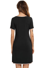 Contrast Trim Pocketed Round Neck Lounge Dress - Flyclothing LLC