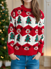 Christmas Element Round Neck Long Sleeve Sweater - Trendsi