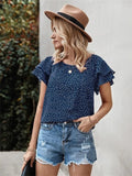 Ruffled Polka Dot Round Neck Short Sleeve Blouse - Flyclothing LLC