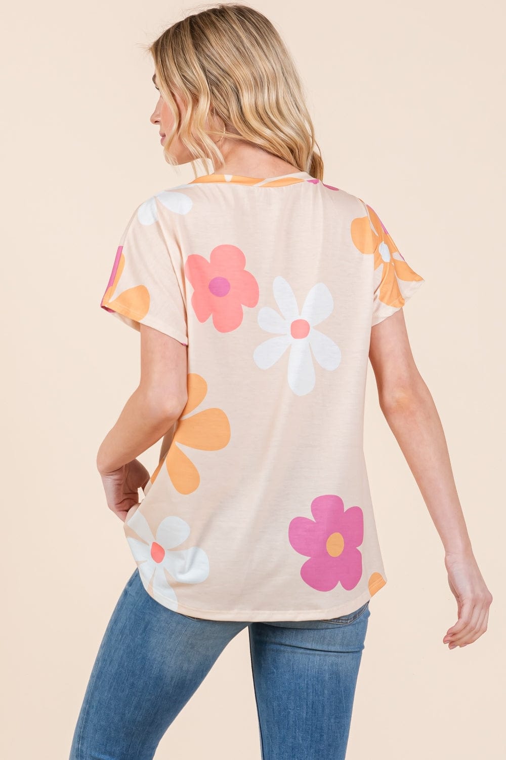 BOMBOM Floral Short Sleeve T-Shirt - Trendsi