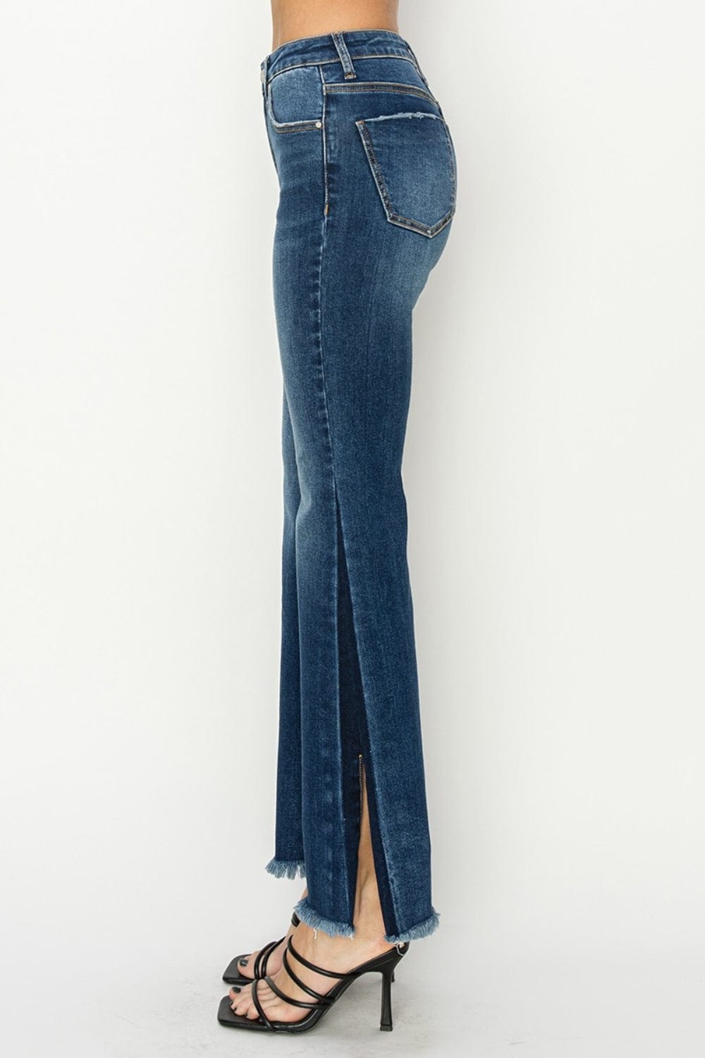 RISEN Full Size High Rise Side Shadow Seam Detail Slit Flare Jeans - Trendsi