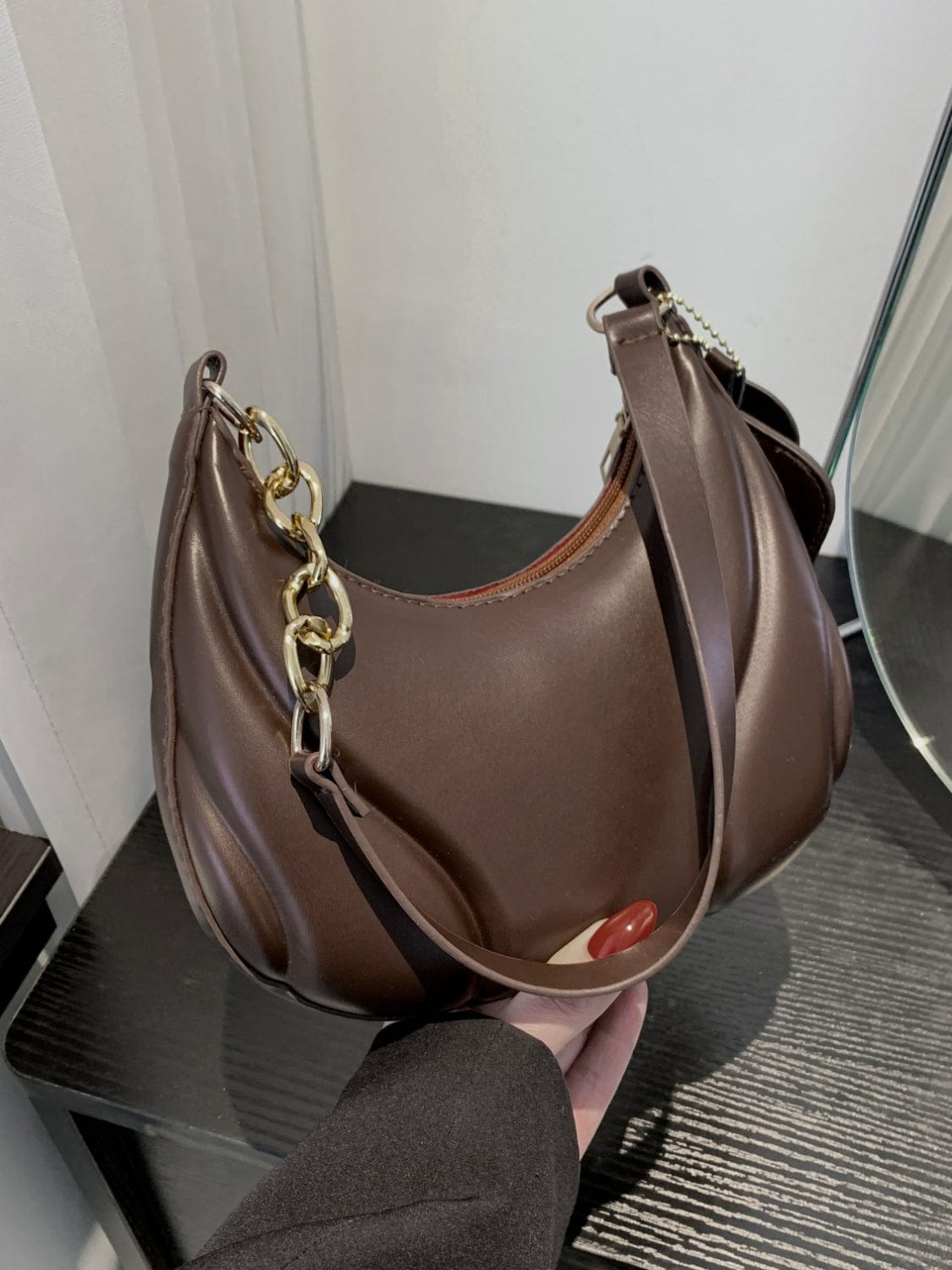 PU Leather Shoulder Bag with EarPods Bag - Trendsi