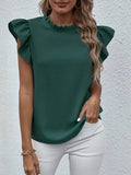 Mock Neck Ruffled Cap Sleeve Blouse - Flyclothing LLC