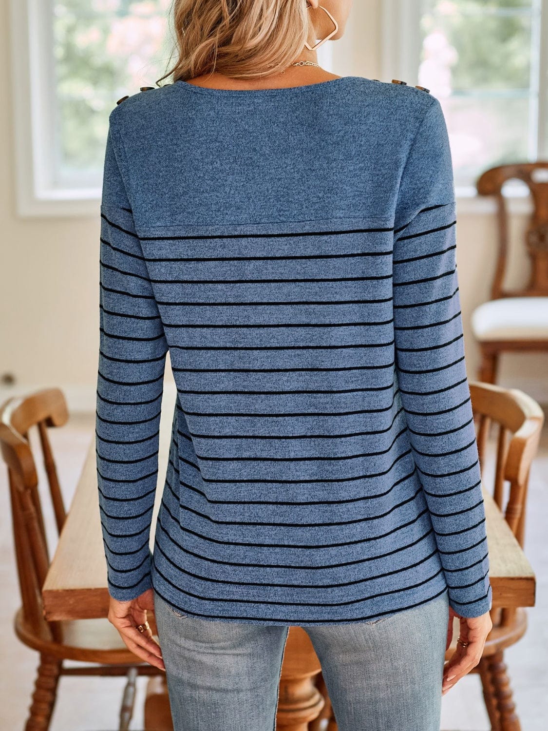 Lovelet Striped Round Neck Long Sleeve T-Shirt - Trendsi