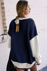 Color Block Round Neck Long Sleeve Sweatshirt - Trendsi