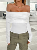 Ruched Off-Shoulder Long Sleeve T-Shirt