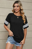 Striped Round Neck Short Sleeve T-Shirt - Flyclothing LLC