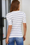 Striped Round Neck Puff Sleeve Knit Top - Flyclothing LLC