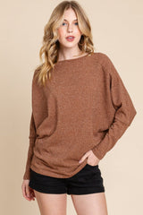 BOMBOM Drop Shoulder Long Sleeve Knit Top - Trendsi