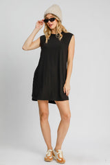 Umgee Round Neck Sleeveless High-Low Curved Hemline Mini Dress