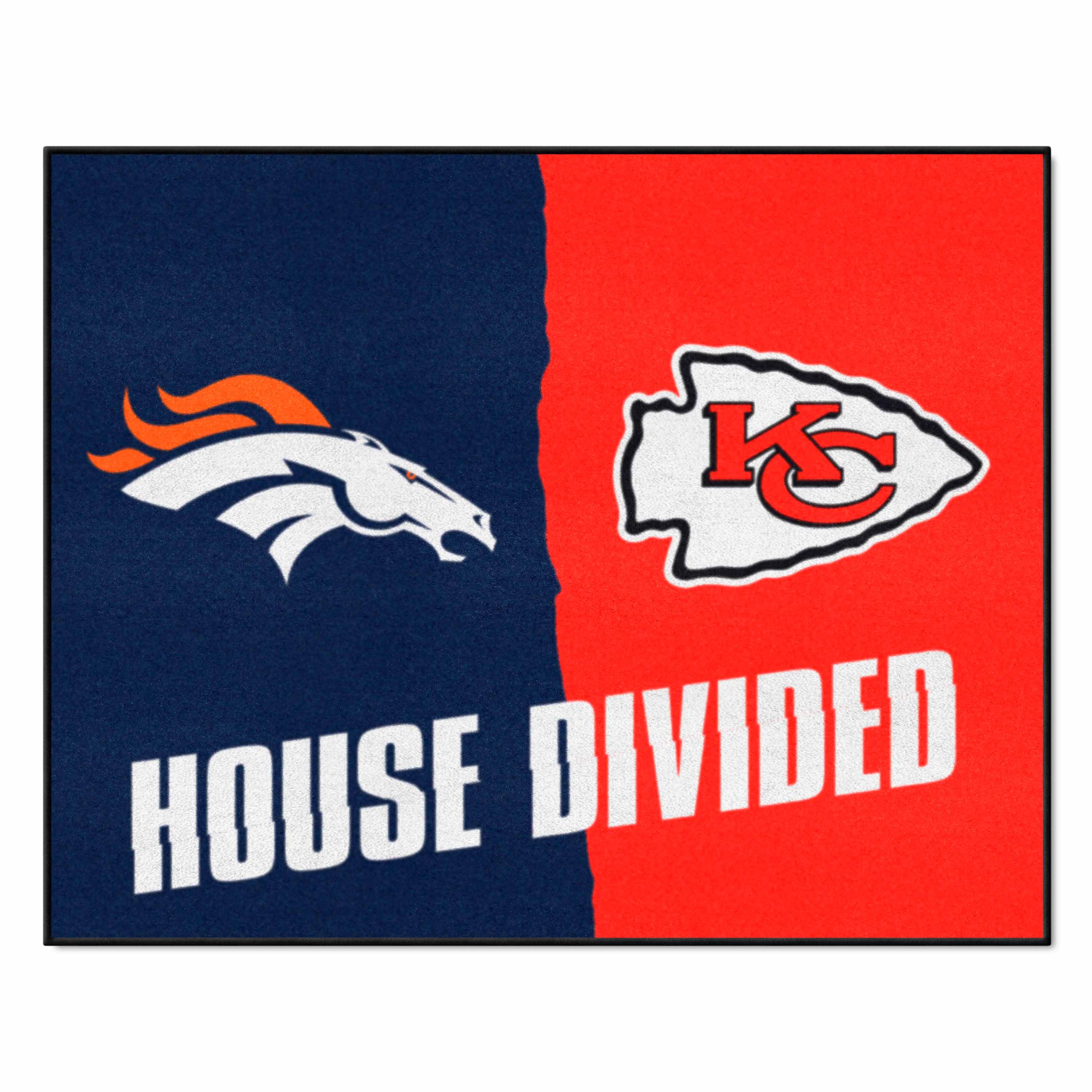 NFL House Divided - Broncos / Chiefs House Divided Rug - 34 in. x 42.5 in. - NFL House Divided - Broncos / Chiefs