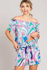 Cotton Bleu by Nu Label Abstracted Print Tie Front Shorts - Trendsi