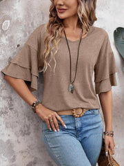 V-Neck Half Sleeve Blouse Trendsi