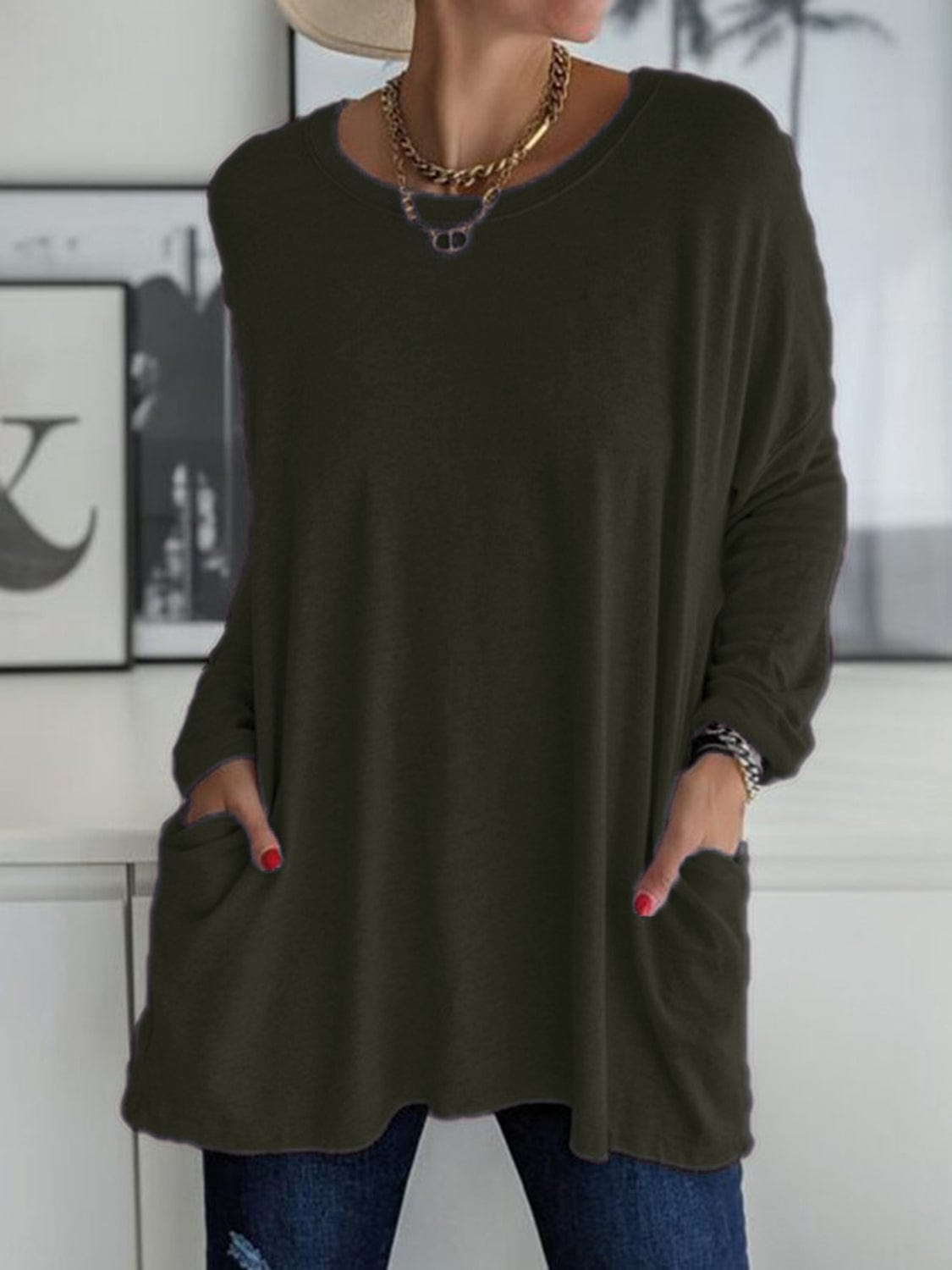 Full Size Round Neck Long Sleeve T-Shirt - Trendsi