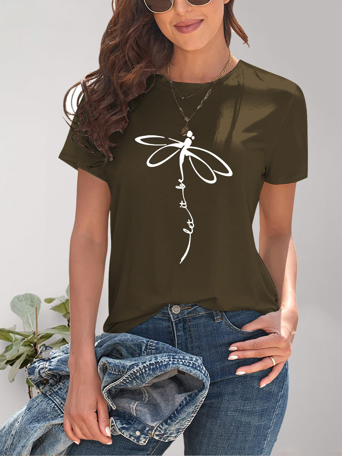 Dragonfly Graphic Round Neck Short Sleeve T-Shirt Trendsi