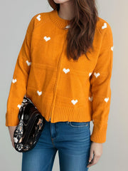 Heart Round Neck Zip Up Cardigan - Trendsi