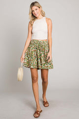 Cotton Bleu by Nu Label Floral Printed Smocked Waist Skorts - Trendsi