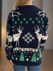 Christmas Element Round Neck Long Sleeve Sweater - Trendsi