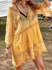 Lace Detail Plunge Cover-Up Dress - Flyclothing LLC