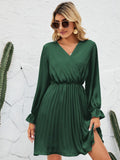 Surplice Flounce Sleeve Pleated Mini Dress - Flyclothing LLC