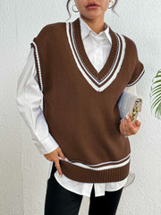 Contrast Trim V-Neck Sweater Vest - Trendsi