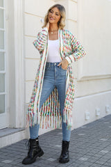 Multicolored Open Front Fringe Hem Cardigan - Flyclothing LLC