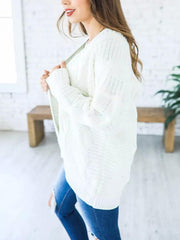 Cable-Knit Open Front Long Sleeve Cardigan - Trendsi