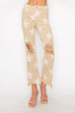 RISEN Full Size High Rise Star Printed Frayed Hem Jeans - Trendsi