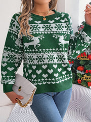 Christmas Element Round Neck Long Sleeve Sweater - Trendsi