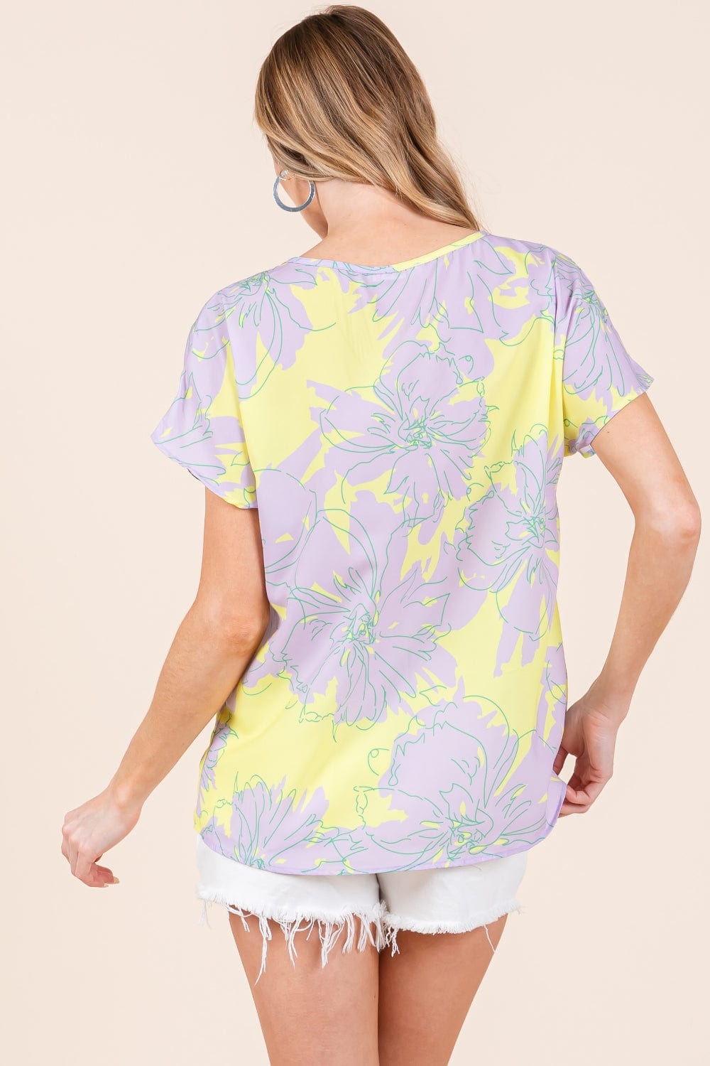 BOMBOM Floral Short Sleeve T-Shirt - Trendsi