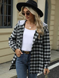 Drawstring Plaid Long Sleeve Hooded Jacket - Trendsi