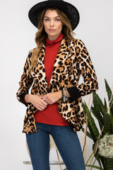 Celeste Full Size Leopard Open Front Long Sleeve Blazer