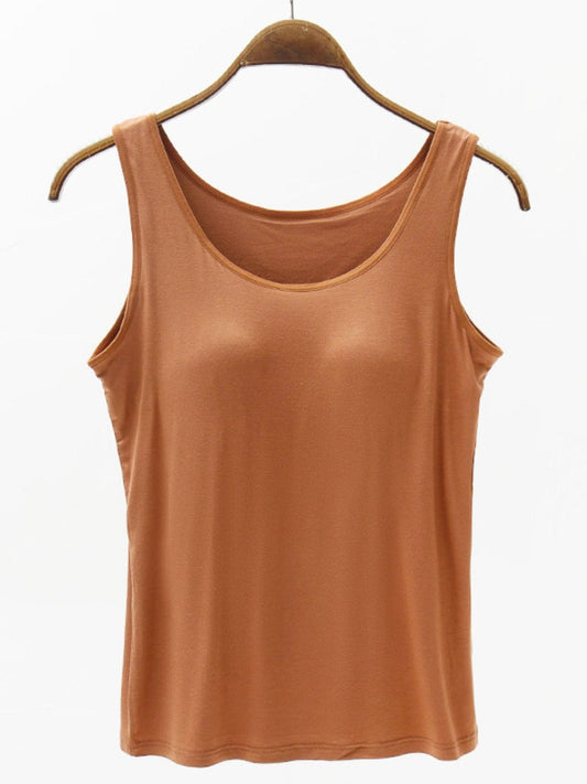 Full Size Wide Strap Modal Tank with Bra - Trendsi