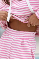 Drawstring Striped Hooded Top and Shorts Set - Trendsi