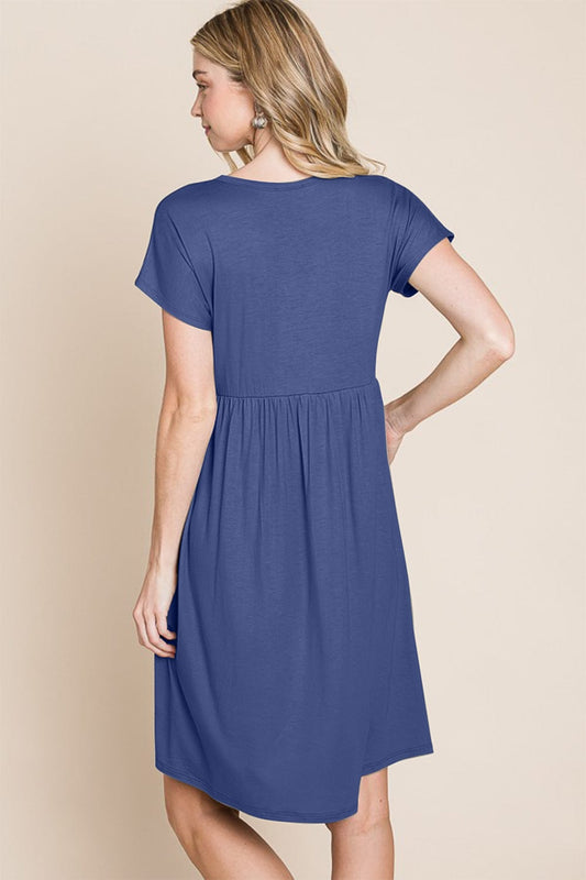 BOMBOM V-Neck Short Sleeve Dress - Trendsi