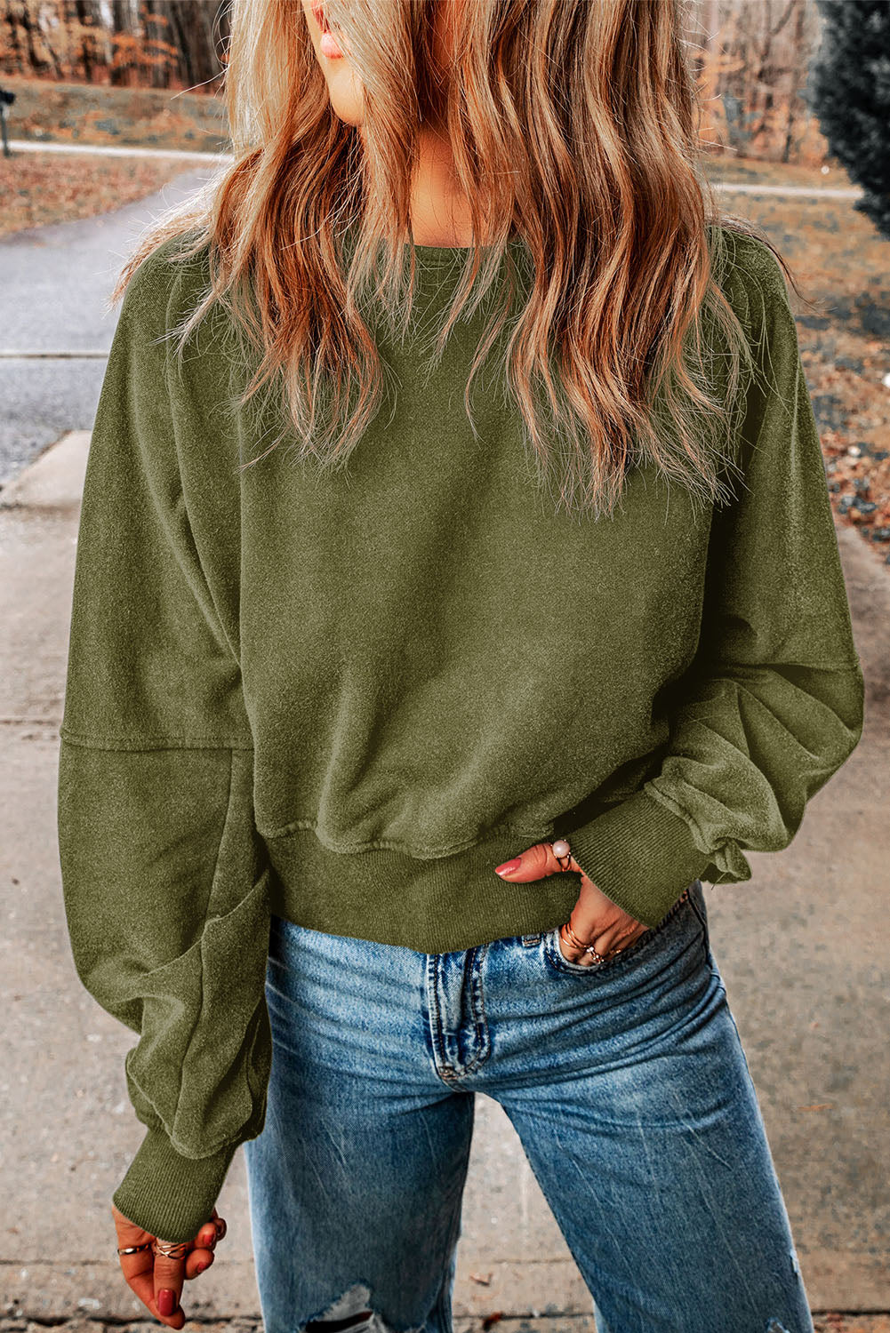 Round Neck Open Back Sweatshirt - Flyclothing LLC