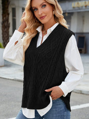 Cable Knit V-Neck Sweater Vest - Trendsi