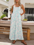 Printed Wide Leg Jumpsuit with Pockets - Flyclothing LLC