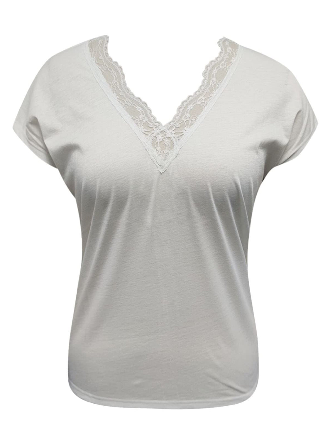 Full Size Lace Detail V-Neck Short Sleeve Blouse - Flyclothing LLC